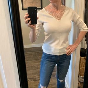 White V-Neck knit with Sequined detailing